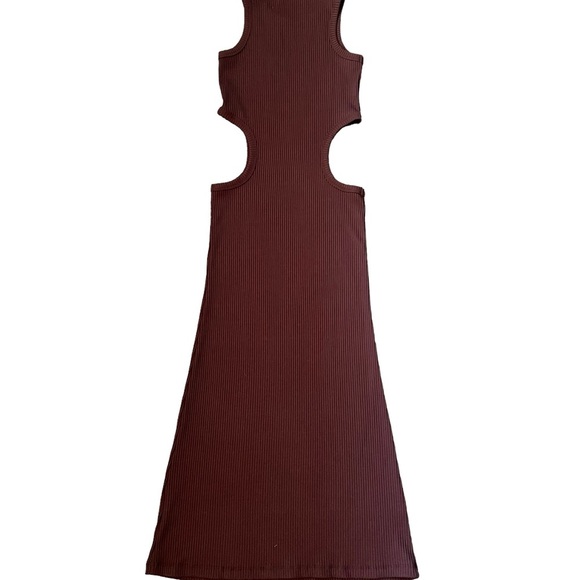 ENA PELLY Billie Racer Side Cutout Ribbed Maxi Dress Chocolate Brown Sz 2 - Picture 5 of 9